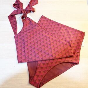 BAIIA NWT One Shoulder Bikini Set Size US 12 Reversible High Waisted Geometric